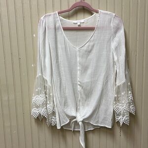 Ivy Ridge sheer lace bell sleeve top SZ L Boho Feminine Fairy